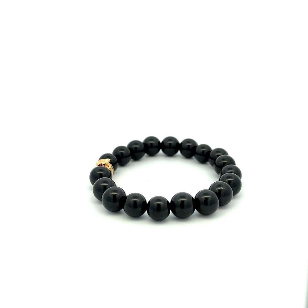 18K Gold Money Bag Lucky Bracelet Beads Gemstone Black Tourmaline 8mm - Picture 4 of 9